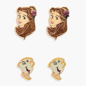 NWT BaubleBar Disney Beauty and the Beast Belle and Chip 2 Stud Earrings Sparkly